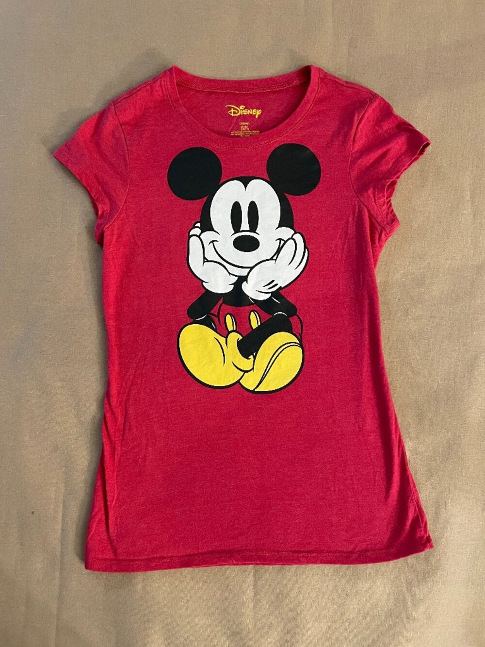 Mickey Mouse Tee Girl's Sz XL (15/17) Disney Red Graphic Front and Back Vacation